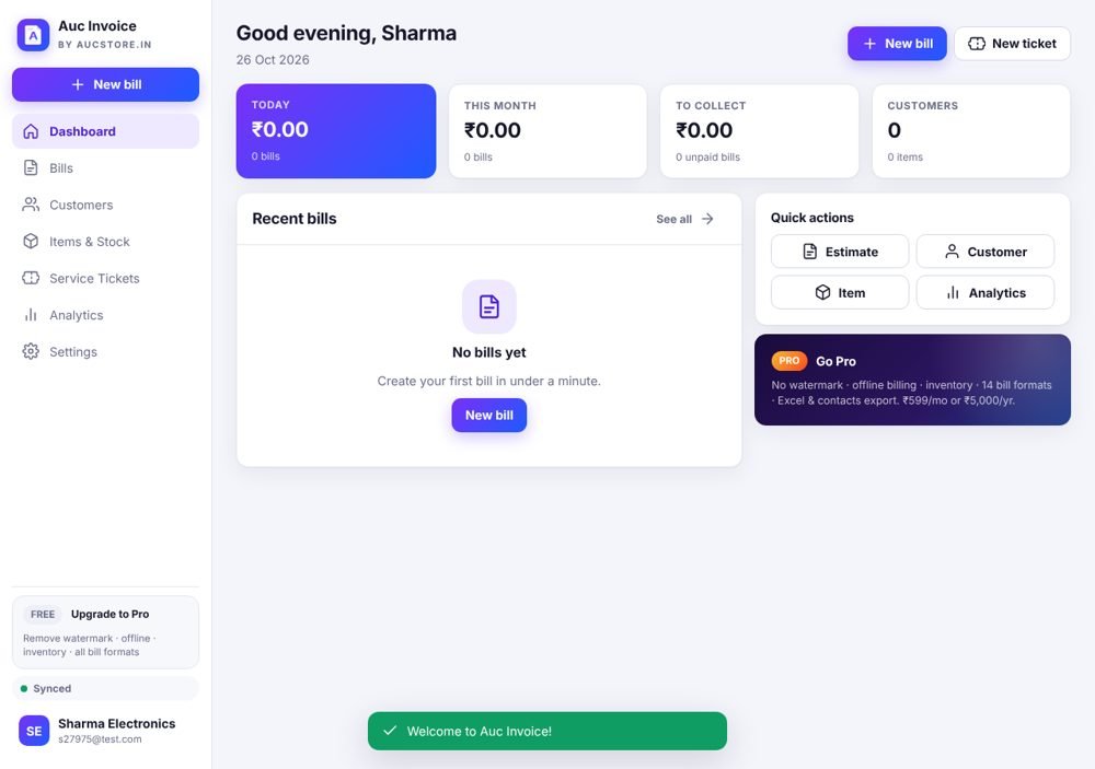 Auc Invoice dashboard